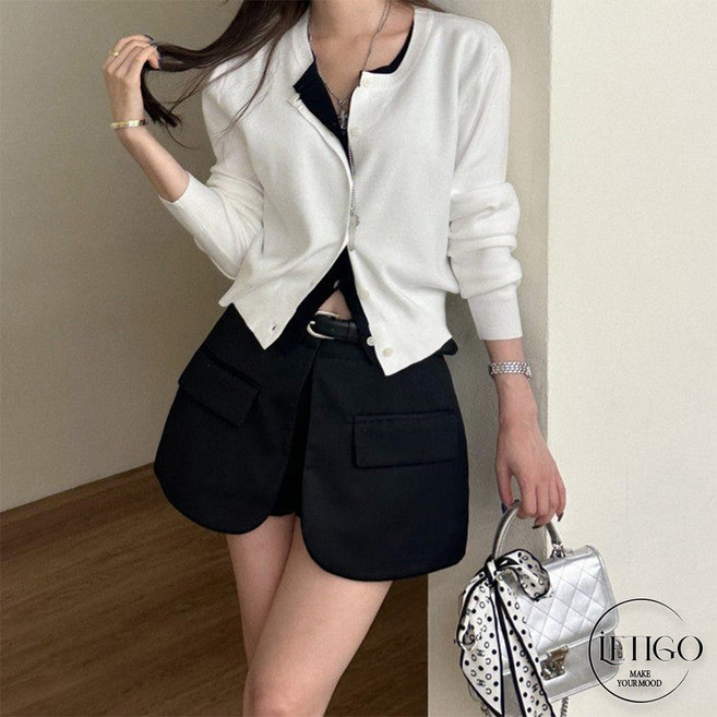 레티고 봄 간절기 여리 개강룩 페이크 투피스 크롭 니트 가디건