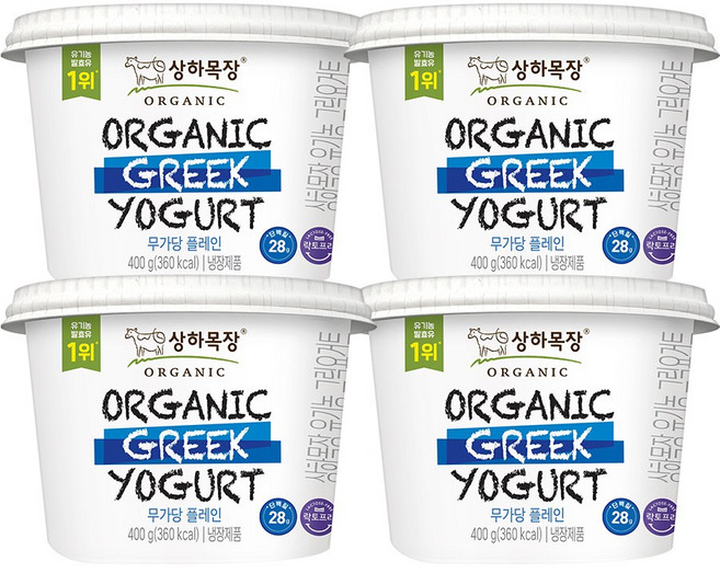상하목장 유기농 그릭요거트 무가당플레인 400g, 4개
