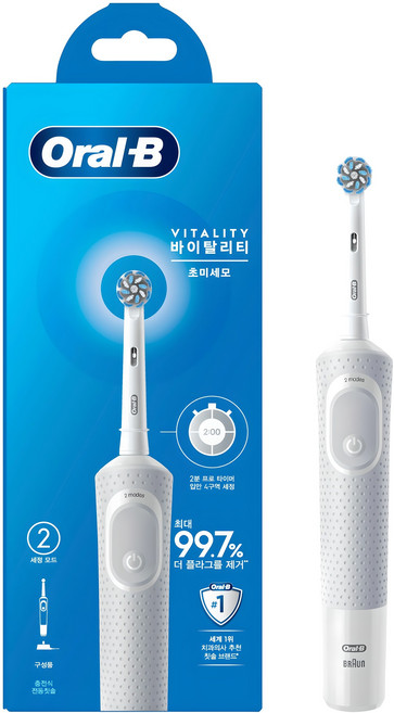 오랄비 바이탈리티 초미세모 전동칫솔, 화이트, 1개, D100