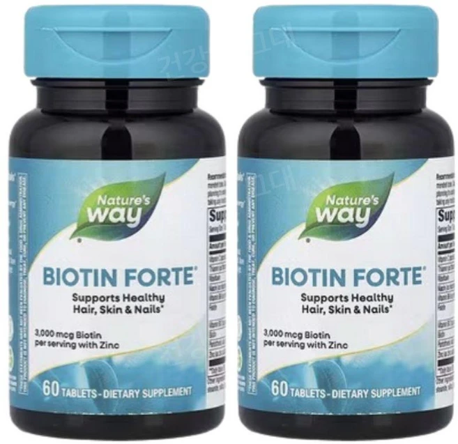Nature's Way Biotin Forte with Zinc 네이쳐스웨이 비오틴 포르테 아연 60정 2통, 2개 - 쿠팡