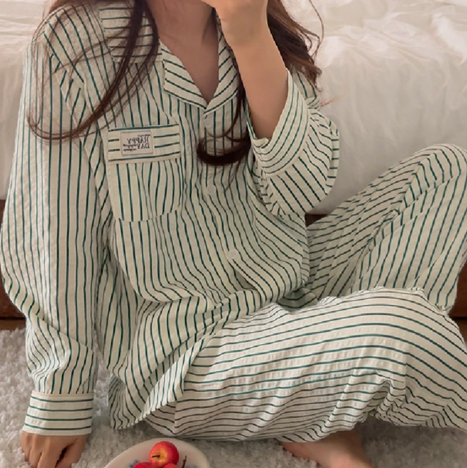 [해피데이 made] 파이 스트라이프 긴팔 잠옷 커플 파자마 세트 수면잠옷 3color