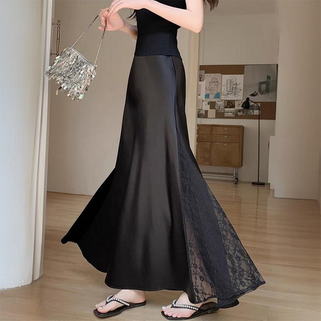 COSYEVNO 여성 하이웨이스트 레이스 머메이드 롱 스커트 세련된 스타일 CLXbscq-05