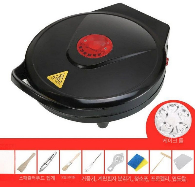 누룽지 만드는 기계 팬 쥐포구이 전병 메이커 호떡, 기본 색상, 28cm 전기 팬 9개 깊이 2.5cm