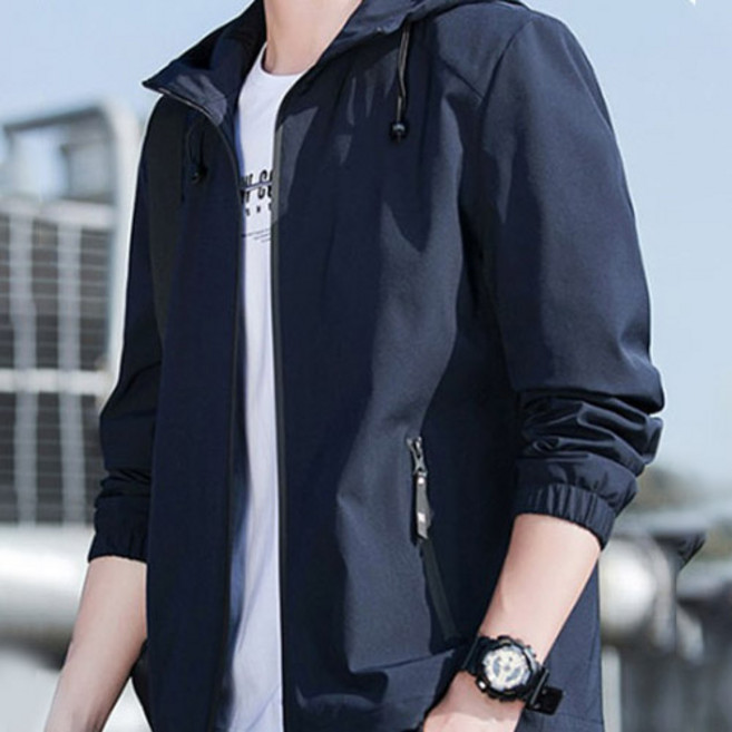 제이미앤유 남성 후드 바람막이 네이비