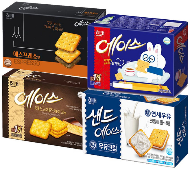 에이스 364g+에이스바스크치즈케이크맛+에이스씬에스프레소291g+에이스연세우유크림204g / (각1 총4), 1세트, 1.223kg