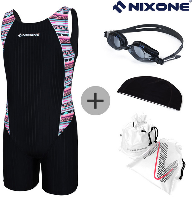 닉스원 여아동 NSJG-2952BK 반신 실내수영복 4종세트