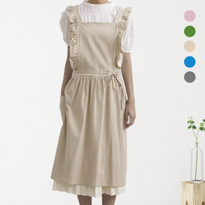 이드림 프릴 원피스 앞치마 프리미엄 코튼 소재 고급형, 1개, 베이지