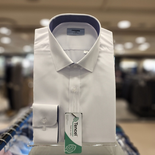 NC 불광점 레노마 셔츠 # 초특가 세일** 화이트 텐셀 구김 없는 배색 슬림핏 셔츠 RMFSLP-951-WH-6