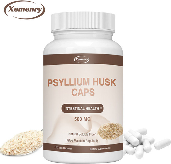 사이클륨 껍질 캡슐 | 500mg | 비GMO | 규칙적인 배변과 장 건강을 위한 천연 수용성 섬유질, 3개, 120정