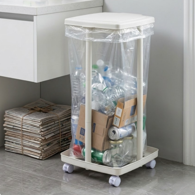 InLoop 용량조절 가정용 재활용 분리수거함, 화이트