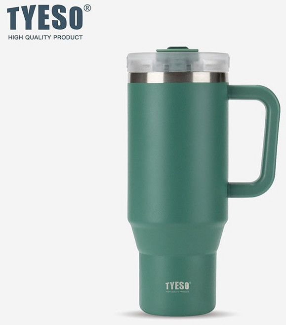 TYESO 304不鏽鋼保溫杯 冰霸杯 雙飲吸管杯, 900ml, 1個, 雲杉綠 900ml（附杯蓋+吸管）