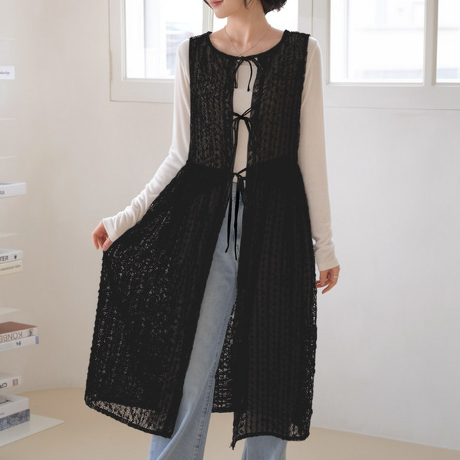 데일리앤 프린 민소매 레이스 망사 시스루 레이어드 원피스 양면 뷔스티에 롱 나시 봄 여름 휴양지