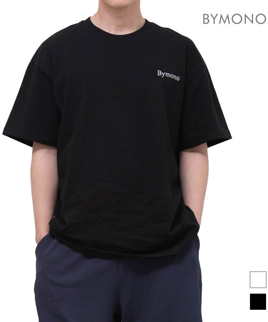 M~6XL 바이모노 꼭꼭숨티 시그니처 로고 반팔티 남자 빅사이즈 오버핏 루즈핏 비침없는 남성 두꺼운 흰티 화이트 블랙 M L XL 2XL 3XL 4XL 5XL 6XL