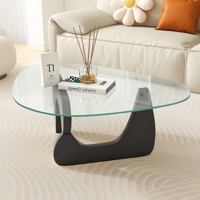 거실 테이블 북유럽 소파 테이블 8MM 유리 티테이블, 투명 블랙