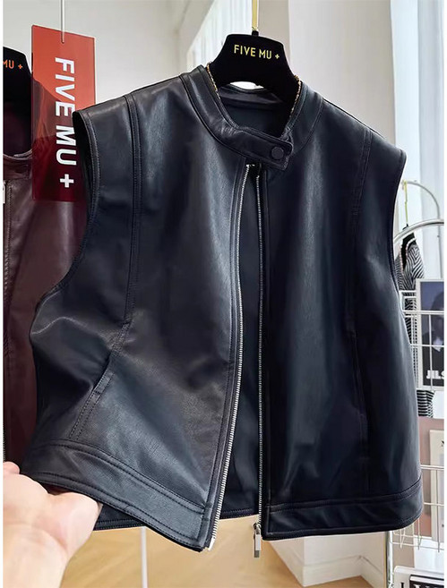 해피유통 남성 하이넥 라이더 가죽 베스트jhj