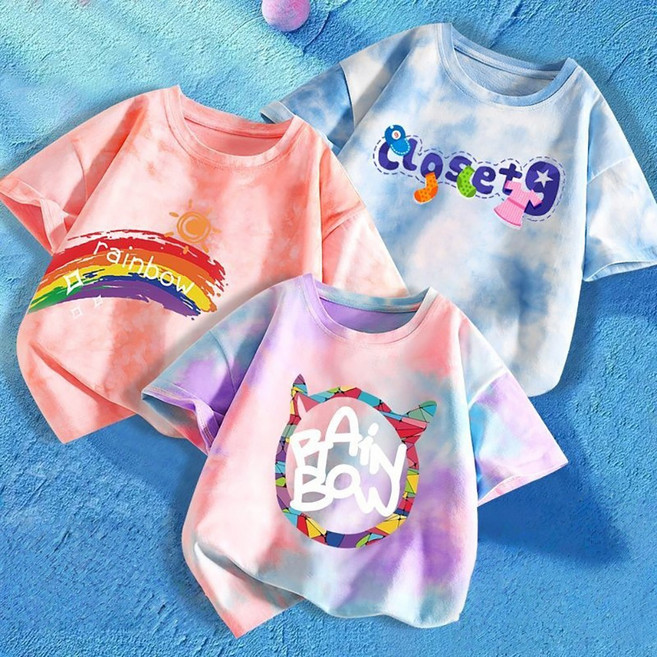 로르카 14세 이상 사용 가능 아동용 무지개 그래픽 반팔 티셔츠 3종 세트 E01032914