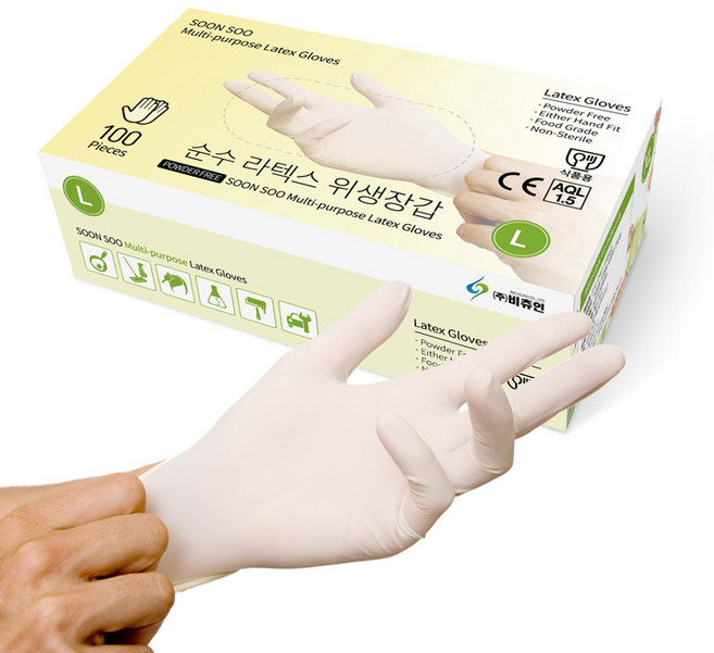 비츄인 순수 일회용 라텍스장갑 S 100매 1개 파우더프리 사은품 증정, 100매 * 1개
