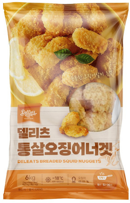[오늘출발] 델리츠 통살오징어너겟 60개 오징어48% 냉동, 1개, 1kg