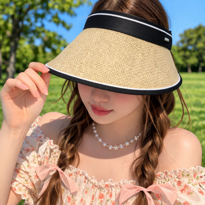 자외선차단 라탄 돌돌이 썬캡