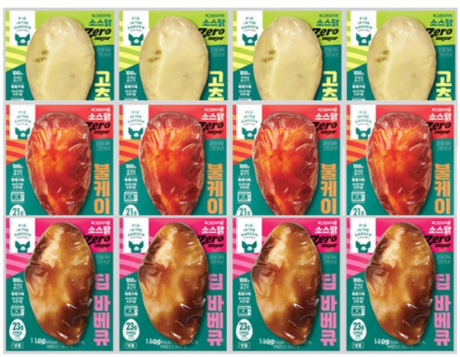 삼립 저당 소스닭 110g 3종 (불케이노 고추마요 딥바베큐) 소스 닭가슴살 4세트, 12개