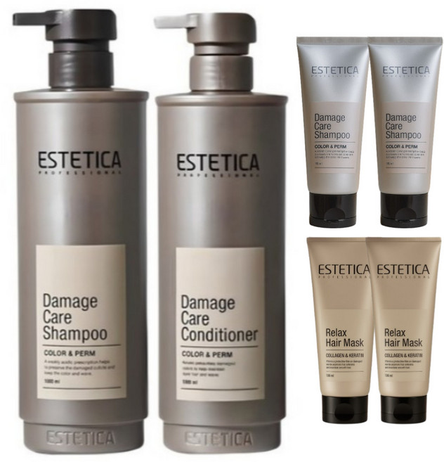 [샴푸 1000ml + 컨디셔너 1000ml] 에스테티카 데미지 헤어 케어 삼푸 린스 추천 세트, 2개, 1L