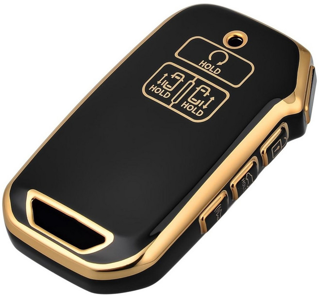 OFFCURVE 기아자동차 엣지라인 7버튼 스마트키 카니발 KA4 풀커버 적용 TPU 키케이스 키홀터 단품 다양한 컬러, K04 기아, 블랙 골드