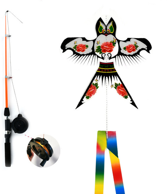 okyaios 나비연 비행기 연 작은 제비 연 낚시대얼레 연실도래 포함 연날리기, 5세트