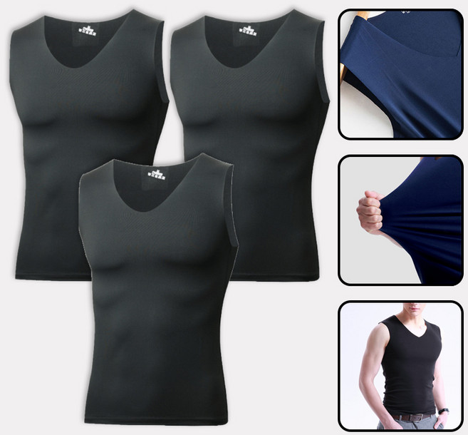 올라이프지 남성 심리스 나시 기능성 쿨 런닝 v넥 3P