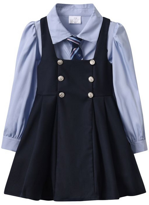루비키즈 여아 유아 봄 가을 스쿨룩 셔츠 원피스 넥타이 3종 세트복 E113