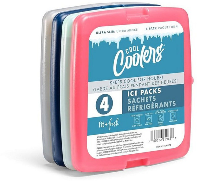 Cool Coolers by Fit Fresh 리유저블 & 롱 라스팅 슬림 아이스 팩 4PK 클리어 블루 262897, Multicolor 4 PK