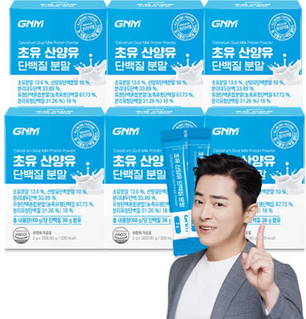 [무부형제] GNM 산양유 초유 단백질 프로틴 분말 스틱 / 프로바이오틱스 유산균 BCAA 비타민 칼슘, 60g, 6개