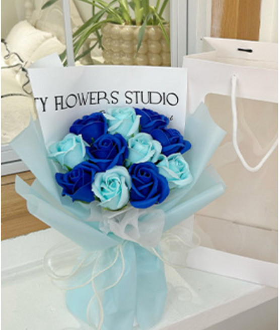 [ 세일! ] 장미 비누 꽃다발 선물 세트, 옵션3 블루, 1개