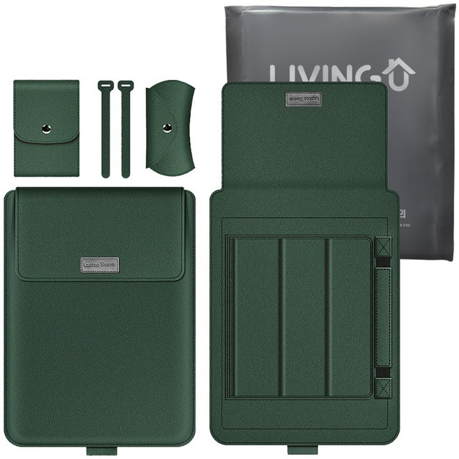 리빙유 LG그램 삼성 갤럭시 북 맥북 노트북 거치대 파우치 15 16인치, 다크 그린