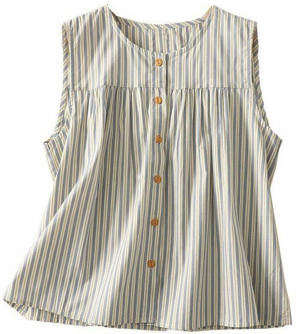 여성 시원한 라운드넥 세로줄가라 나시 민소매 여름블라우스 여름 남방 셔츠 블라우스