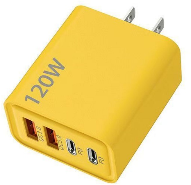 120W 四口快充充電器, 黃色, 1個