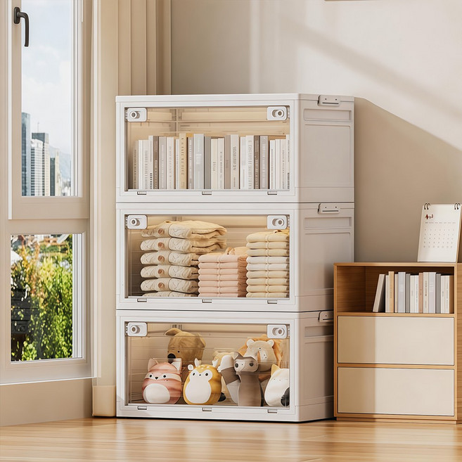 YEAAYE 접이식 폴딩 오픈형 플라스틱 리빙박스 JG3097, 3개, 클리어