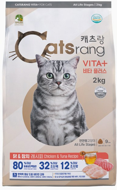 캐츠랑 전연령 고양이 비타플러스 건식사료, 닭+참치, 2kg, 3개