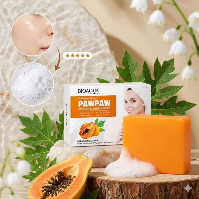 Gurene 거품잘나고 향기좋은 세수비누 파파야 비타민C 미백 비누 보습 클렌징 모공케어, 1개입, 100g