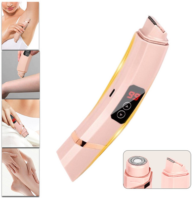 휴대용 전기 제모기 전신 사용가능 다용도 모근제거기 저소음 디스플레이 더블헤드 충전식, 핑크