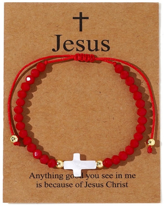 프레이하우스 기독교 천주교 십자가 핸드메이드 묵주 팔찌, 레드, 1개