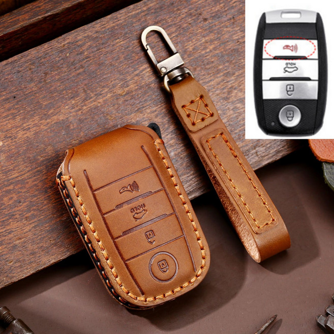 기아 자동차 스마트 키케이스 차 가죽 키홀더 키링 키커버 더뉴 올뉴 모닝 모닝어반 더뉴레이 K3 K5 쏘렌토 뉴쏘렌토R 올뉴프라이드 쏘울 카렌스 스포티지 3버튼 4버튼, A TYPE 02 (4버튼), 브라운
