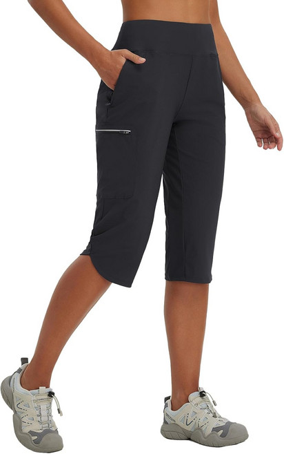 발레프 여성용 17인치 카프리 팬츠 경량 카고 퀵 드라이 지퍼 포켓 하이킹 자전거 캐주얼 아웃도어