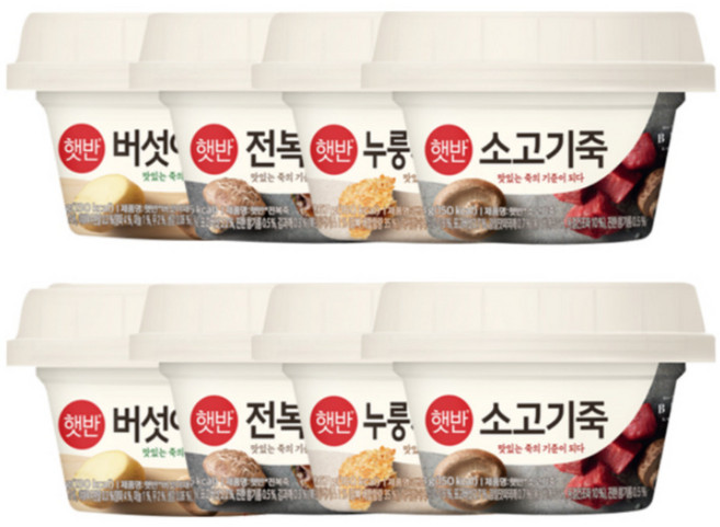 CJ 비비고 죽 용기 A세트 280g x 8개(소고기죽 전복죽 누룽지닭백숙죽 버섯야채죽 각 2개씩), 1세트