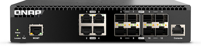 QNAP QSW-M3212R-8S4T 12埠全10GbE L2網管型交換器 8個10GbE SFP+光纖埠及4個10GbE RJ45網路埠, 1個