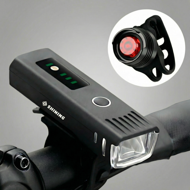 샤이닝 자전거라이트 LED 충전식 전조등 후미등 세트, 1개