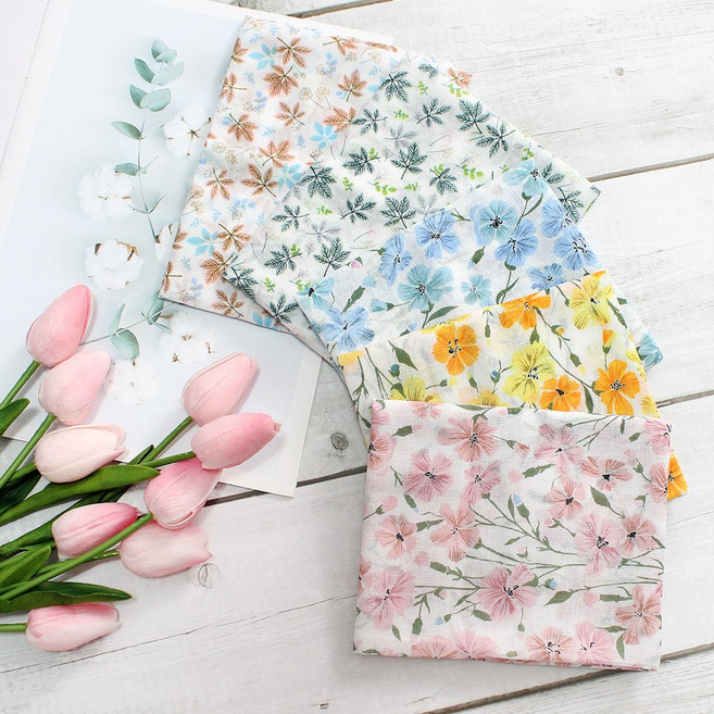 렌느 여성손수건 5장1세트 가제 면 쁘띠 목손수건 미니스카프