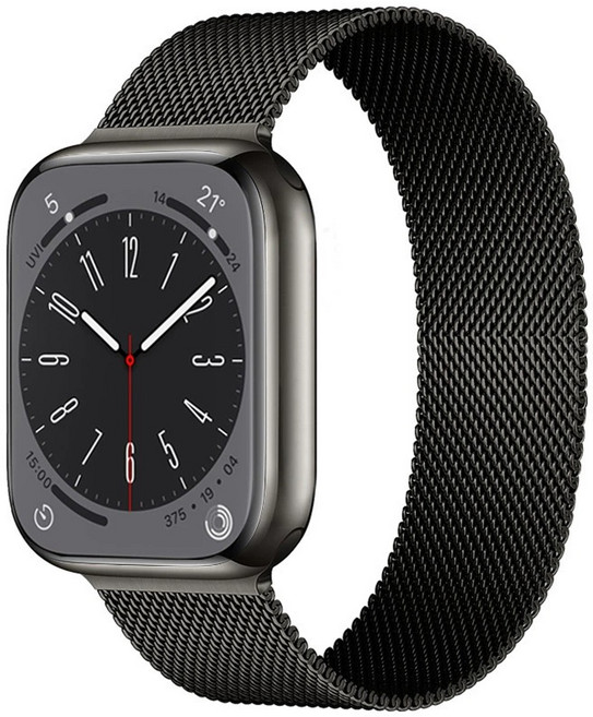 適用 Apple Watch 不鏽鋼編織 米蘭磁吸錶帶 42/46/49mm, 黑, 1個