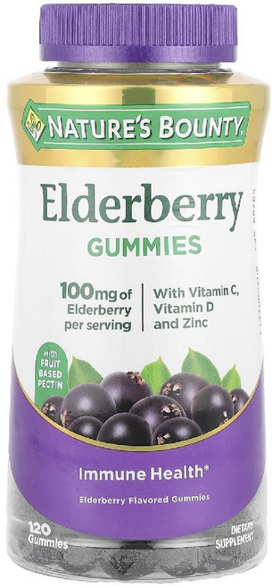 네이처스바운티 엘더베리 100mg 구미스 비타민C 비타민D 아연 함유 구미젤리 120개, 1개