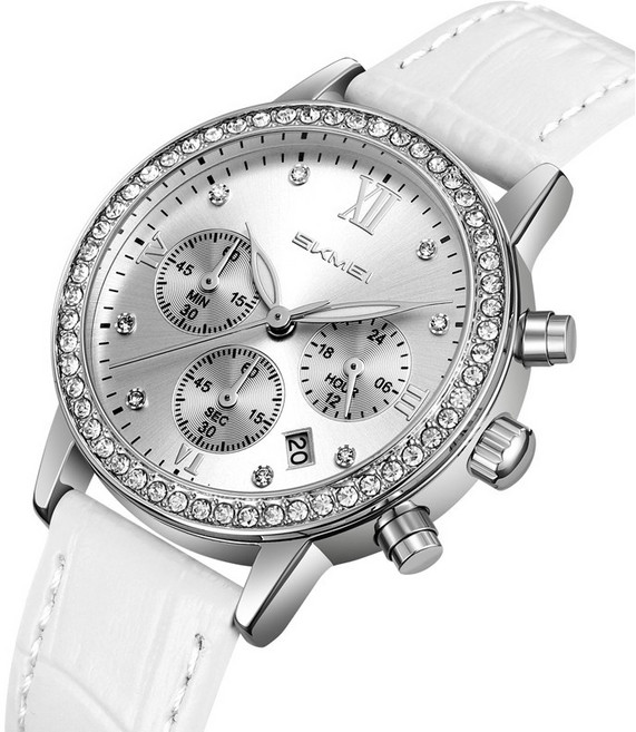 SKMEI 9384 여성 데일리 패션 가죽 시계 심플 큐빅 디자인 여자 시계