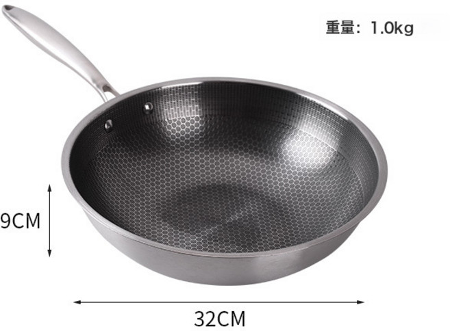 不鏽鋼炒鍋炒菜家用烹飪料理煲煮, 1個, 32CM 炒鍋 單柄:如圖所示 7809